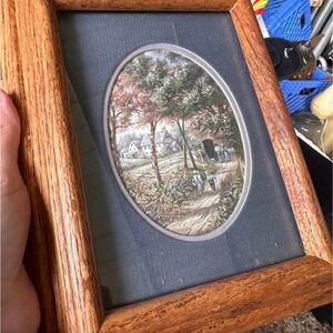 Framed Oval Landscape Art with Wooden Frame